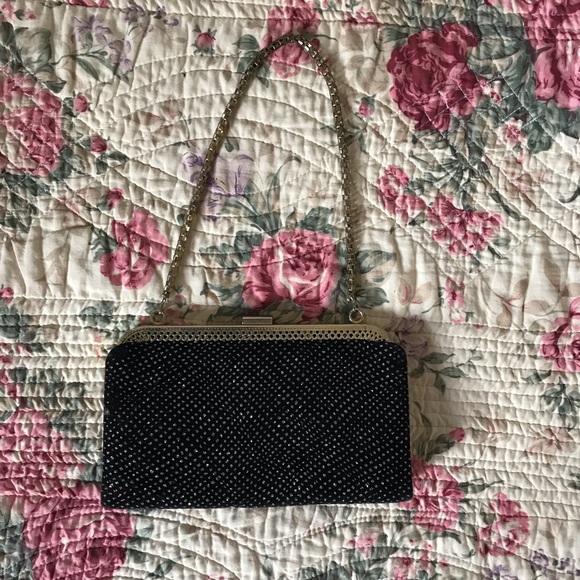 Gorgeous Art Deco Black Vintage Velvet Clutch  / Evening Purse With Gold Chain - Picture 4 of 9